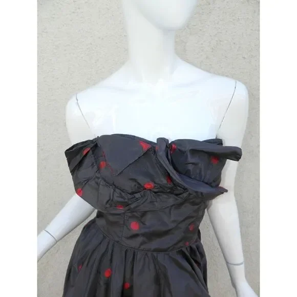 CEIL CHAPMAN‎  Pinup Dress Blue Red Cherries Vintage Rockabilty Size Small - Picture 10 of 14